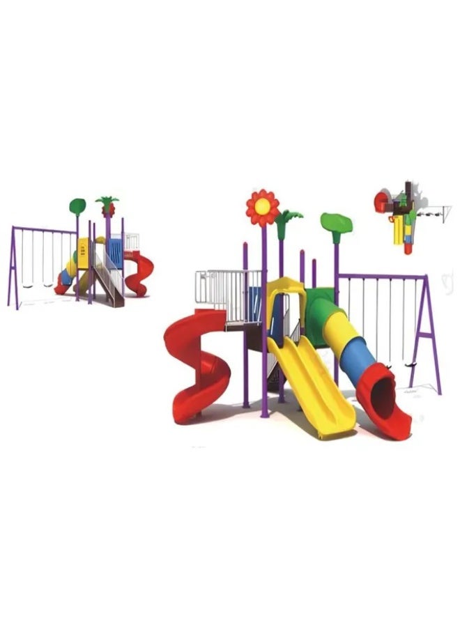 MYTS Garden Play Deck with 3 Swings & 3 Slides – Large Outdoor Playground Activity Centre for Children - Image 4